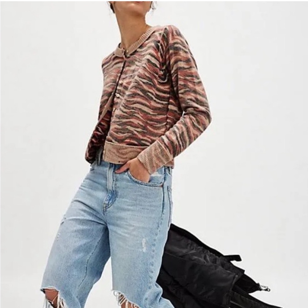 Free People Nocturnal Patterned Cardi in Cuban Combo/Tiger Print NWOT